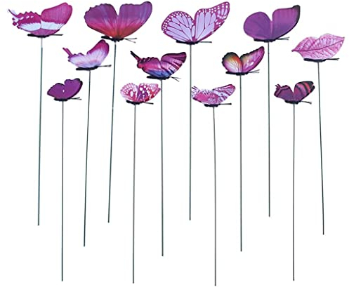 Fenteer 12pcs Colorful Butterfly Stakes Outdoor Yard Garden Flower Pot Decoration Craft,12pcs,Purple
