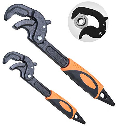 boeray 2 Pack Adjustable Wrench Quick Multi-Function Self-Adjusting Spanner Power Grip Pipe Wrench 0.6”-2.4”/14mm-60mm