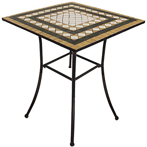 VERDELOOK | Tavolo Mosaico, 80x80 h75 cm, Grigio con Decorazioni Bianche e color Terracotta, Tavolino da Esterno, per Giardino, Terrazzo o Balcone