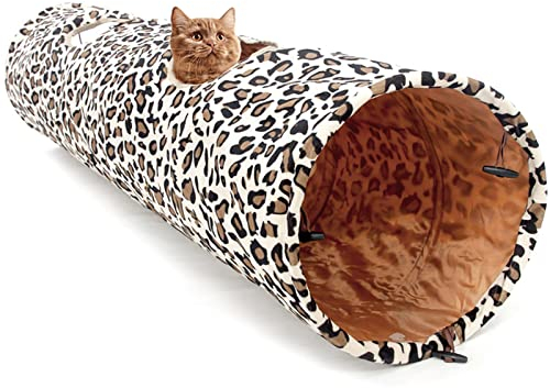 LeerKing Katzentunnel große Katzen Rascheltunnel Spieltunnel Katzenröhre für alle Katzen Kaninchen Welpen und kleine Tiere 2 Höhlen Leopard 130 * 30cm