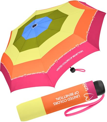 Benetton Regenschirm Rainbow Text - Taschenschirm Super Mini - pink