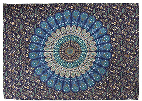 Popular Handicrafts Wandteppich Hippie Mandala Bohemian Hippie Psychedelic Design Indische Tapisserie Tagesdecke 76 x 101 cm Marineblau