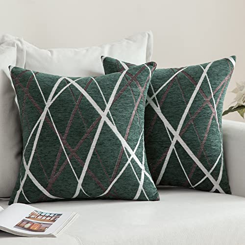 MIULEE Weihnachten Kissenbezug Dekorative Chenille Geometrisch Moderne Dekokissen Kissenbezüge Kissenhülle Zierkissen Sofakissen Für Sofa Wohnzimmer Schlafzimmer 2er Set 45x45 cm Dunkelgrün