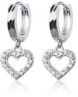 SLUYNZ 925 Sterling Silber Herz Creolen für Frauen Damen Creolen Ohrringe Tropfen Baumeln Ohrringe (A-Silber)