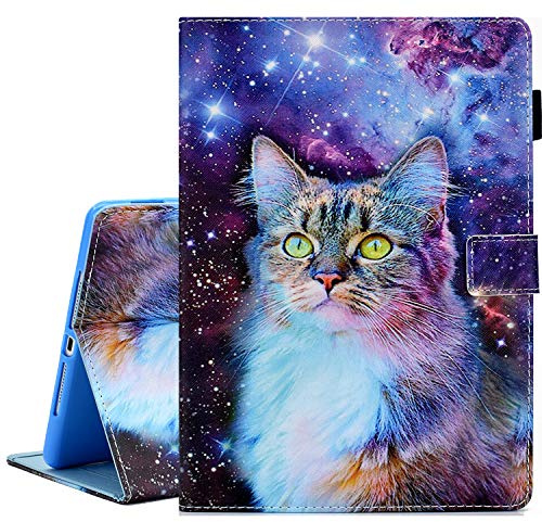 KEROM Case for iPad 6th/5th Generation iPad 9.7 Inch Case 2018/2017, PU Leather Stand Folio Cover Case for iPad 9.7 inch/iPad Air 2/Air 1, with Auto Sleep/Wake, Pen Loop Holder, Card Slots - Space Cat