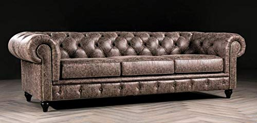 jvmoebel Mens Club Chesterfield Sofa Couch Leder Polster Dreisitzer Braun New