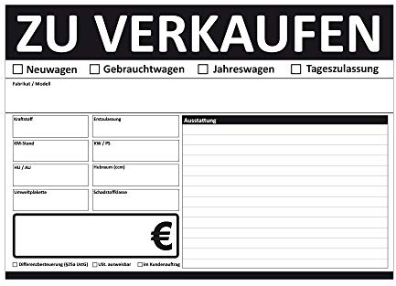 4WAY Verlag KFZ Auto Verkauffschilder DIN A4 beidseitig Bedruckt (Schwarz, 10 Stück)