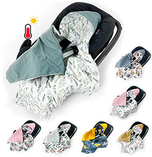 XXL Einschlagdecke Babyschale SOMMER FRÜHLING Autositz mit Klettverschluss leicht universal, Gr. XXL 0-12 Monaten ganzjährig eukalyptus