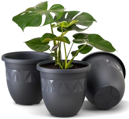 Plastard Übertopf 3er Set Durchmesser 27 cm Anthrazit Blumentopf für Innen und Außen aus Kunststoff Pflanztopf für Balkon Terrasse Pflanzkübel Kräutertopf