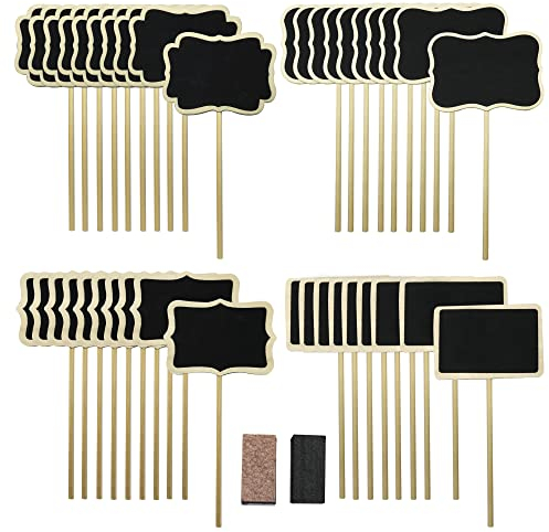 Woohome 40 Stück Mini Holz Tafel Set, 4 Stil Mini Chalkboards Spitzenform Mini Kreidetafeln Set für Essen, Hochzeit und Abschlussfeier, Food Signs und Special Event Dekoration