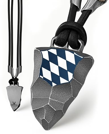 Element of Gods Bayern Kette & Halskette für Herren – Titan Faustkeil Anhänger mit bayerischer Rauten Flagge & Lederkette – Traditioneller & Massiver Schmuck, Geschenk für Männer (Men Necklace)