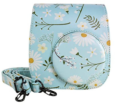 Rieibi Custodia protettiva per fotocamera Fujifilm Instax Mini 11, in pelle PU, per fotocamera istantanea Fujifilm Instax Mini 11/Mini 9/Mini 8/Mini 8+ con tracolla regolabile (margherita)
