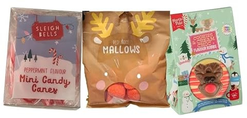 Kids Hot Chocolate Gift Set - Hot Chocolate Bombs, Peppermint Christmas Candy Canes & Rudolph Reindeer Mallows - Stocking Filler, Xmas Eve Box