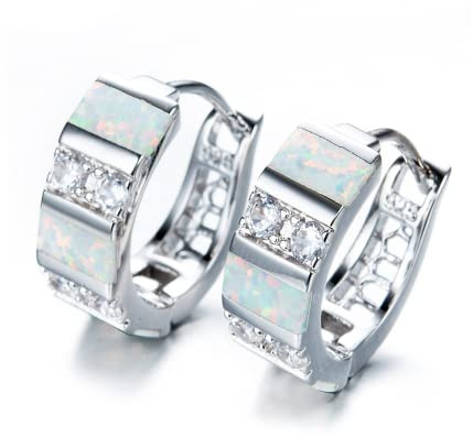 Tanduaji Creolen 925 Silber Damen Opal Ohrringe Kleine, Weiß