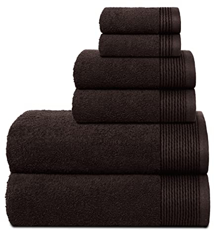 GLAMBURG Ultra Soft 6er-Pack Baumwoll-Handtuch-Set, enthält 2 übergroße Badetücher 70 x 140 cm, 2 Handtücher 40 x 60 cm und 2 Waschbetten 30 x 30 cm, Braun
