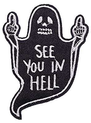 Funny See You in Hell Patch Halloween Ghost Embroidery Sew/Iron On Badge for Clothes Bag Curtains Embroidered Patches for Clothing Stickers Decorations Gift