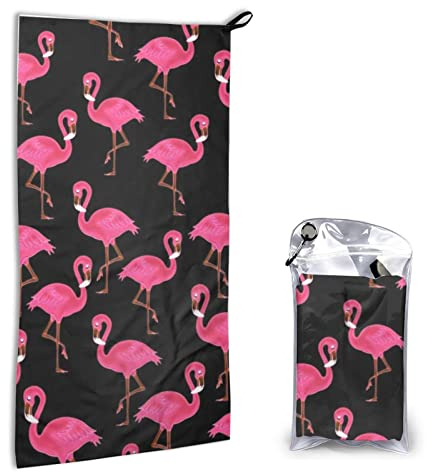 AROONS Schnell trocknendes Handtuch mit Tasche – schöne rosa Flamingos bedruckt, super saugfähiges Gesichtstuch, Mikrofaser, Reise-Sporthandtücher, 40 x 80 cm