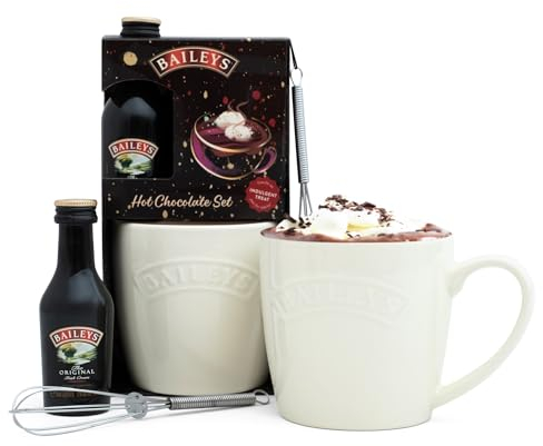 Baileys Hot Chocolate Gift Set - Official Licensed Baileys Irish Cream Liqueur 50ml, Hot Chocolate Powder, Mug & Mini Whisk - Stocking Filler Gifts for Women, Men, Fathers Day, Mum Gifts, Christmas