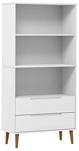 vidaXL Bücherregal Bücherschrank Standregal Schrank Wandregal Büroregal Aktenregal Holzregal Regal Weiß 85x35x170,5cm Massivholz Kiefer