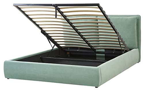 Bett Samt grün mit Kopfteil Bettkasten Lattenrost 160 x 200 cm Modern Bajonna
