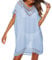Baynetin Women's Swim Cover-ups Beachwear Hollow Out V-Neck Short Sleeve Crochet Dress Bikini Swimsuit Bathing Suit Cover Up (Sky Blue)