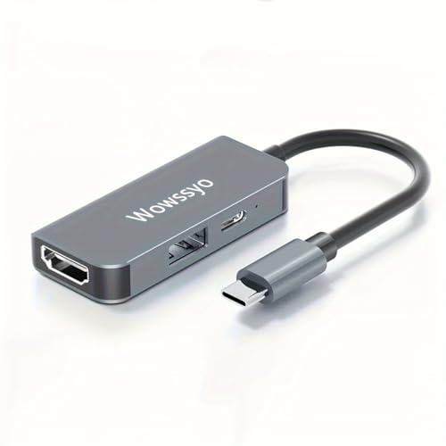 Wowssyo Hub USB C 3 in 1, Aluminium USB C Adapter für MacBook Pro/Air, 4K HDTV, PD 87W, USB 3.0 Port, für iPad Pro m1, XPS,PC Laptops, Switch