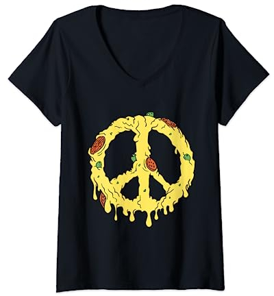 Pizza Peace Pepperoni Pelle à pizza au fromage fondu pour amateur de pizza T-Shirt avec Col en V