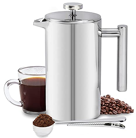 UNICOKA French Press Cafetiere Stainless Steel Coffee Press Double Wall Coffee Maker Insulated Coffee Pot with Extra Filter Screens, Easy Cleaning Cafeteria,800ml