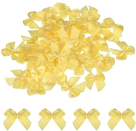 sourcing map 50 Stück Mini Satinband Schleifen 2,5cm Stoff Satinschleife Blume Bögen Ribbon Mini Band Bowtie für Handwerk Basteln Nähen Harre Hochzeit Geburtstag Party Gelb