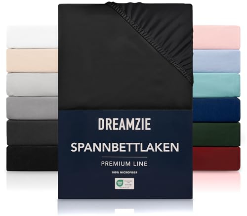 Dreamzie Spannbetttlaken 160x200 cm - Hoher Steg bis 33 cm - 100% Mikrofaser - Schwarz - Schadstoffgeprüft (Oeko TEX), Bettlaken mit Gummizug