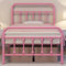 costoffs Metal Bed Frame 3ft Single Vintage Iron Platform Bed with High Headboard and Footboard, Pink