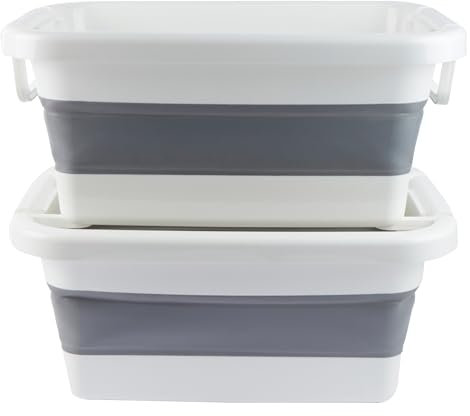 Beldray COMBO-8810 Stackable Laundry Basket – 2 Pack, 36 Litre Capacity, Easily Organise & Sort Laundry, Innovative Stacking & Locking Functions, Easy Carry Handles, White & Grey, Space Saving Design