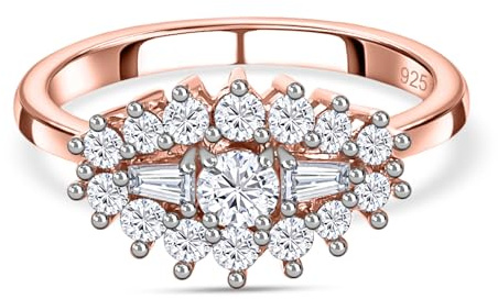 TJC Moissanite Engagement Boat Ring for Women in Rose Gold Plated 925 Sterling Silver Size P Metal Wt. 2.3 Grams