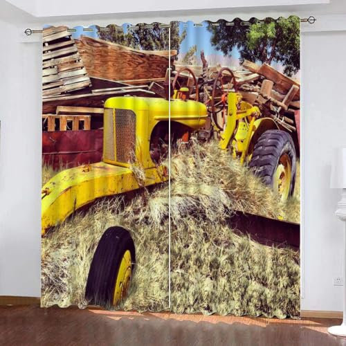 GIOVIA 3D Traktor Gardinen Abdunkelnde Traktor Kindervorhänge Vorhang mit ösen 2er Set Vorhänge Blickdicht Verdunkelungs für Kinderzimmer Schlafzimmer Wohnzimmer B 140 X H 160 cm