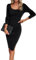 Kuukaas Knitted Jumper Dress for Women UK Ribbed Bodycon Midi Dress Long Sleeve Ladies Casual Automn Winter Dresses Square Neck Black Sweater Dresses with Slits S