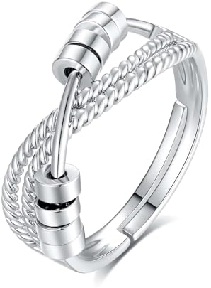 INFUSEU Antistress Ring, Fidget Angstring Ringe Verstellbar Bead Einstellbare Spinner Worry Schmuck Anxiety Ring Geschenk für Frauen Damen Mädchen