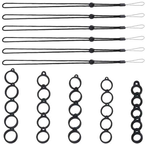 GORGECRAFT 46-Teiliges Anti-Verlust-Halsketten-Lanyard-Set Bestehend Aus 40 Silikon-Gummiringen In 5 Größen 6 verstellbaren Lanyard-Schnur-Anhängerhaltern Aus Schwarzem Gummi Für Stifte Schlüssel Büro