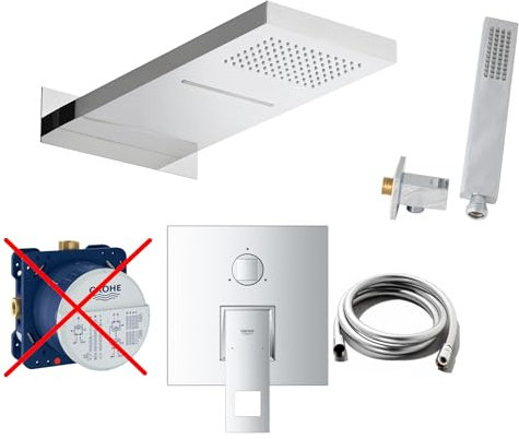 vanvilla Duschsystem mit Unterputz Duscharmatur von Grohe Eurocube 3-Wege und vanvilla Regendusche mit Armatur, Duschkopf, Dusch-SET G18-ob poliert