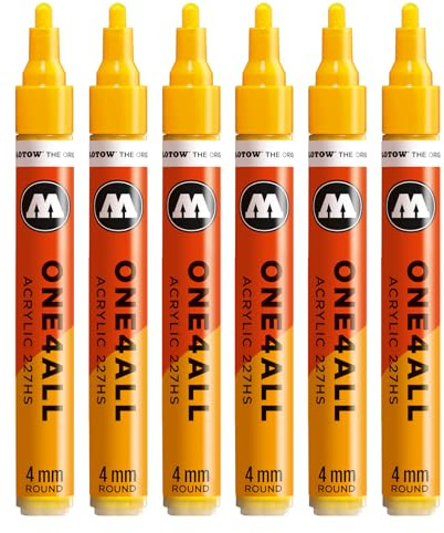 Molotow One4All 227HS Acryl Marker 6 Stück, Farbe 239 signalgelb | 4,0 mm Strichstärke, hochdeckend und permanent, schnell trocknend, UV-beständig, nachfüllbar, für fast alle Untergründe