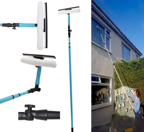 Adjustable 3.5m Telescopic Window Cleaner Kit with Removable Squeegee Head Heavy Duty Glass Cleaning Conservator Pole Extendable for Removing Dirt & Dust