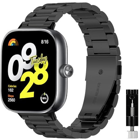 NicMool Métal Bracelet pour Xiaomi Redmi Watch 5/Redmi Watch 4/Xiaomi Mi Band 9 Pro/Band 8 Pro, Montre Bracelet en Acier Inoxydable pour Xiaomi Redmi Watch 5/4/Mi Band 9 Pro/8 Pro - Noir