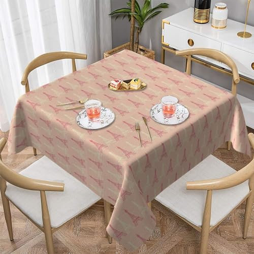 Tischdecke aus Stoff mit Eiffelturm-Muster in sanften Farben und Frankreich-Aufdruck, quadratisch, 137 x 137 cm | Dekorative Tischdecke für Küche, Esszimmer, Partys, Hochzeiten, Picknicks