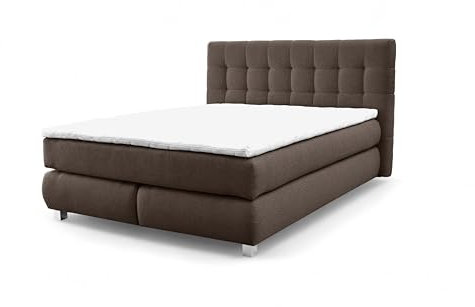 FURNISTAR Echtes Boxspringbett Blake mit Pocketmatratze und Bonellmatratze Familienbett mit Topper und Taschenmatratze Bett mit 2 Matratzen Polsterbett Schlafzimmer (140x200, Braun)