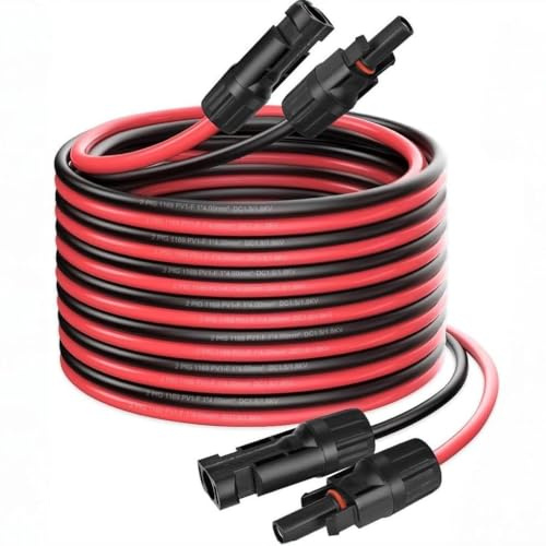 KWODE Cavo solare 2 x 5 m 4 mm² con spina solare, cavo solare montato su entrambi i lati, cavo di prolunga per cavo PV, IP67, spina solare, prolunga (rosso nero)