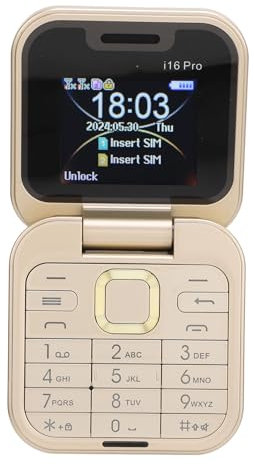2G Small Klapphandy, Faltbares Handy mit LED Taschenlampe, 1,77 Zoll Kleines Display, Entsperrtes Klapphandy, Unterstützt UKW Radio, Mediaplayer, Schnellwahl (Gold)