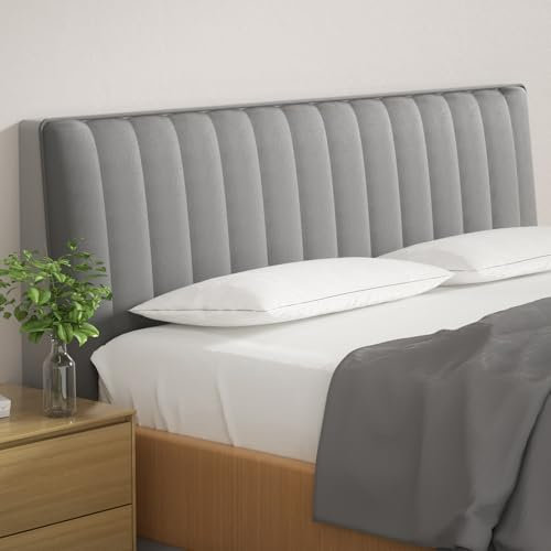 YCBTREE Bett Kopfteil Bezug, Bettkopfteil Hussen, Bettkopfabdeckung Verdicken Gesteppt, Rückenschutz All-Inclusive Slipcover, Dehnbar, Waschbar, Abnehmbar, für Schlafzimmer (Grau, Innerhalb 180cm)