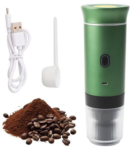 LASIEYO Cafetera portátil con batería de 12 V, pequeña cafetera portátil, compatible con cápsulas NS y café molido, 60 ml, verde