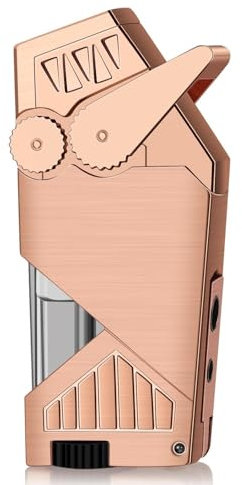 DGHNBMGNG Briquet Torche Double Flamme, Briquet Butane Portable, Briquet Torche Butane Briquet Coupe-Vent, Coffret Cadeau for Hommes et Femmes (Hors Carburant)(Rose Gold)