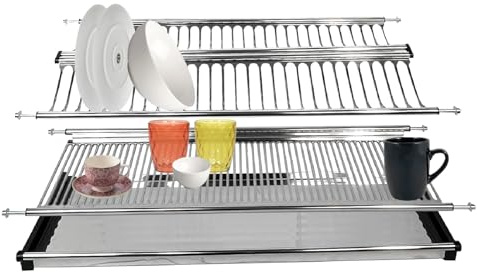Crisalide® - Scolapiatti Pieghevole in Acciaio Inox AISI 304 con Vaschetta Raccogli Gocce, Fissaggio Laterale per Pensile – Ideale per Sostituzione Scolapiatti da Incasso, 3 Dimensioni (56 cm)