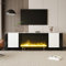 Hochglanz TV-Schrank 165x55x32 cm, Moderner TV Lowboard mit elektrischem Kamin Flammeneffekt, keine Heizfunktion, Fernsehschrank Wohnzimmer mit 2 Türen, Fernsehtisch für TV bis 60 Zoll, Weiß+Schwarz